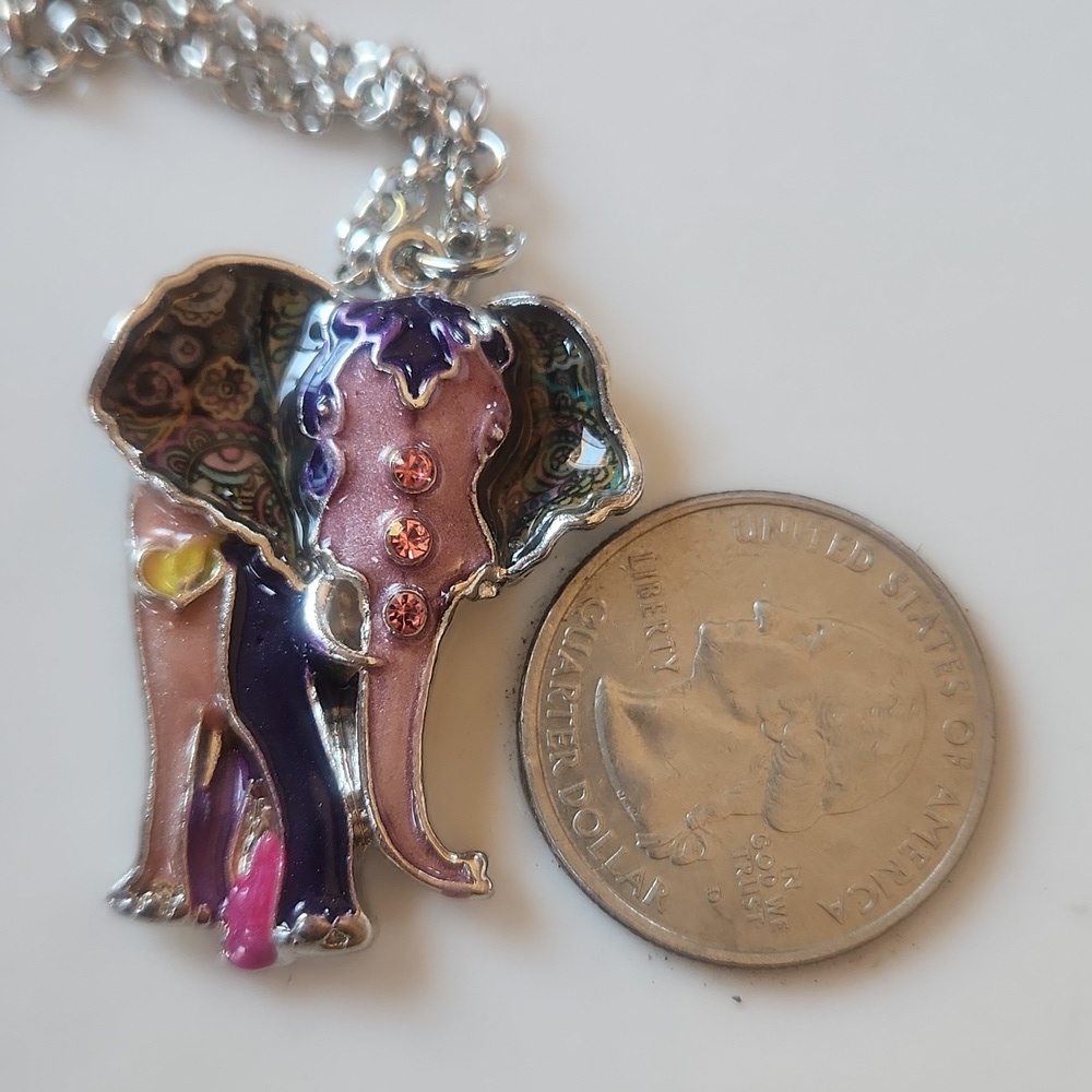 Africa Elephant Necklace Pendant Enamel Alloy Crystal Wild Animal Charms Jewelry - Picture 7 of 7